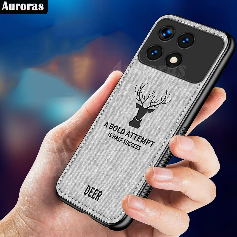 Auroras For Xiaomi POCO X6 Pro 5G Case Luxuy Brand Elk Deer Cloth Shell For Mi Poco M6 Pro Printing Fabric Back Cover