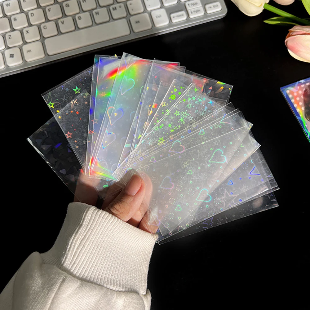 

50Pcs/pack Clear Photocard Sleeves Laser Glittery Love Heart Idol Photo Cards Protective Cover Korean Toploader Card Protector