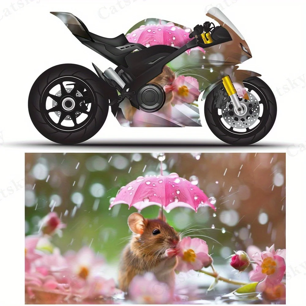 

Наклейки на мотоциклетную пленку «Мышь под цветочным зонтиком», прочные клейкие наклейки из ПВХ для индивидуальной настройки мотоцикла, устойчивые к атмосферным воздействиям