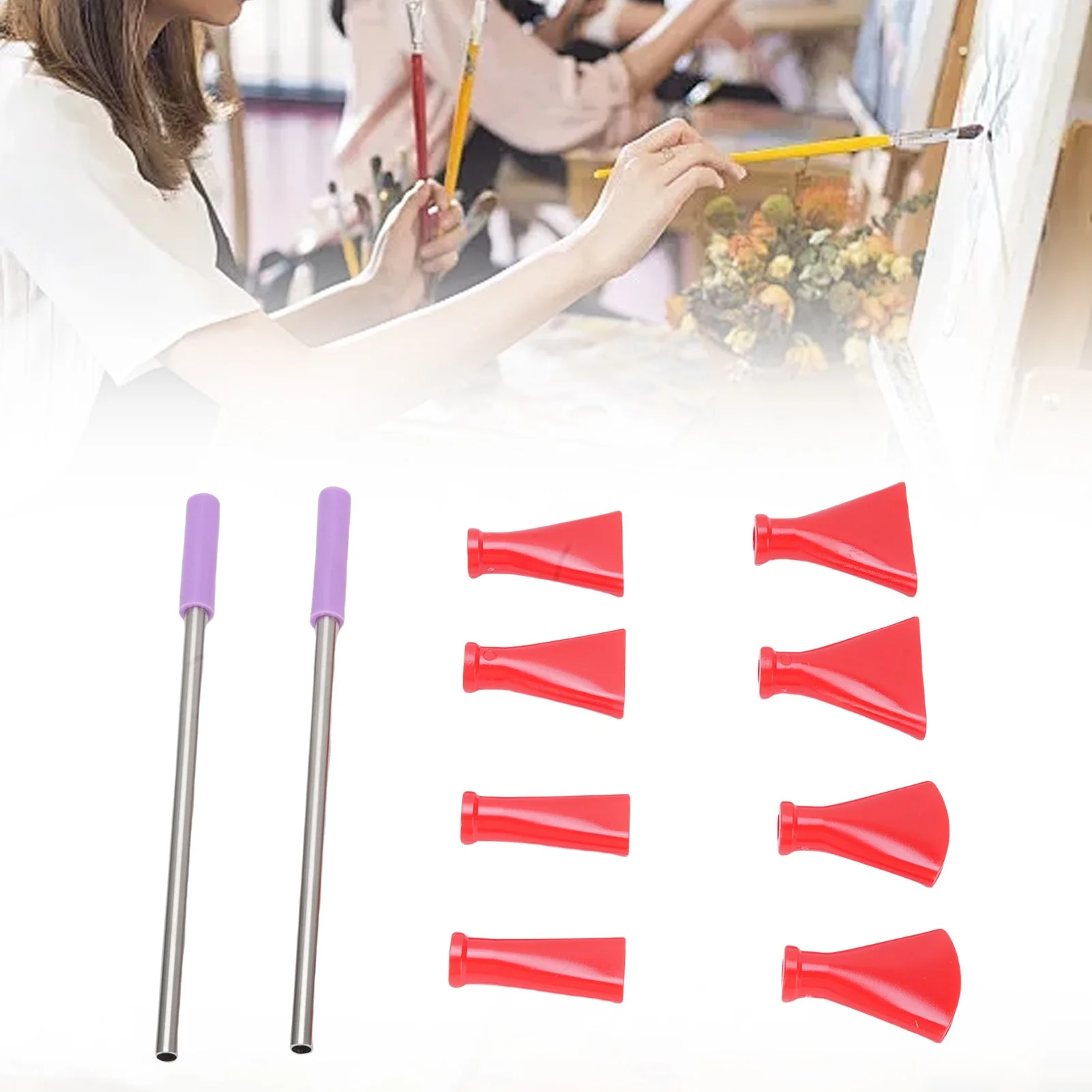 2Pcs Stainless Steel Straw 8Pcs Blow Nozzles Set Multifunctional Acrylic Pouring Paint Supplies