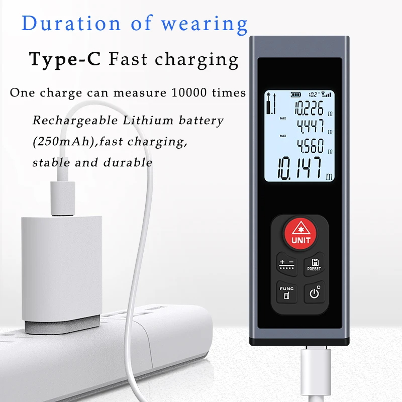 Kinlopto Mini Laser Rangefinder 100M Portable Multifunction Distance Meter Type C High Precision Measurement Rechargeable