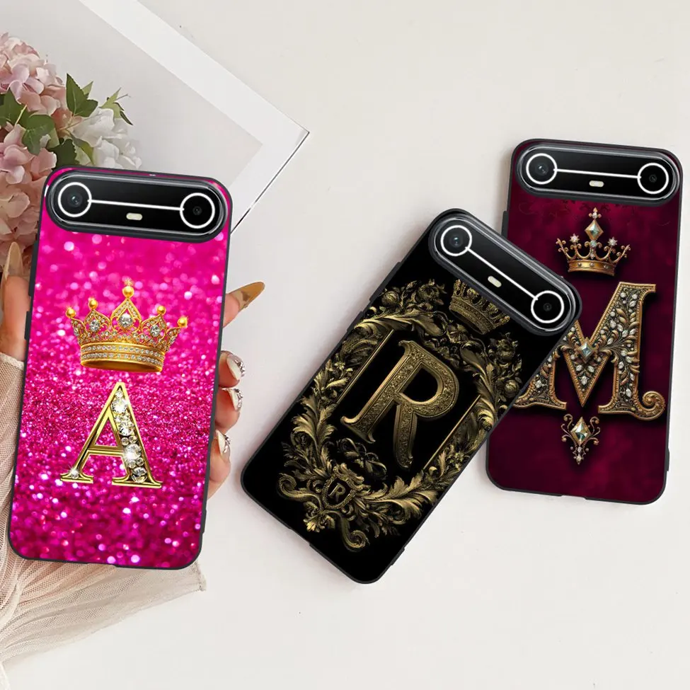 حافظة لهاتف Tecno KM9 لهاتف Tecno Pova غطاء نحيف من السيليكون فاخر على الموضة بحروف A-Z غلاف ناعم على شكل تاج رائع #2