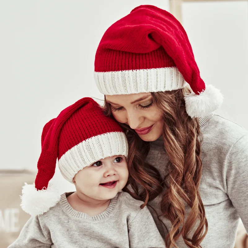 

Christmas Hat Europe and America Autumn and Winter New Parent Child Wool Single Ball Acrylic Baby Mum Warm Knitted Hat