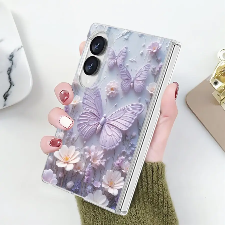 Lavender Butterfly Flower Transparent Phone Cover Case for Samsung Galaxy Z Fold 8 ZFold 8 PC Hard Luxury ZFold8