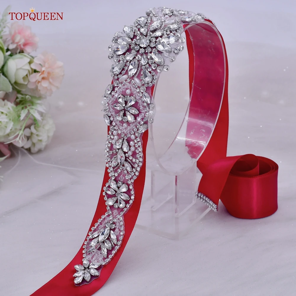 TOPQUEEN New Bridal Belt Rhinestone Crystal Applique Wedding Dresses Sash Sparkly for Women Ladies Party  Formal Gown Robe S433