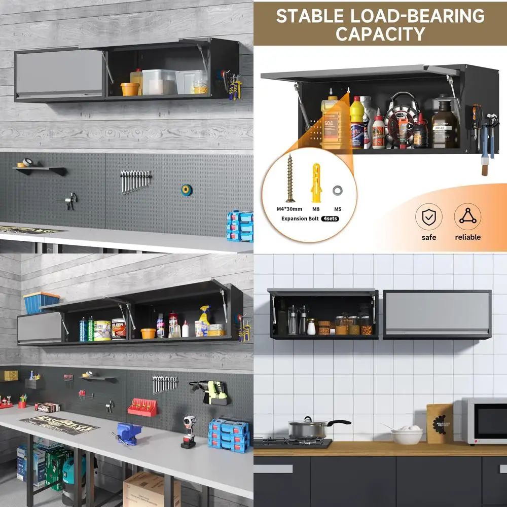 

Up-Flip Door Metal Wall Cabinet, 31.5 Wide Storage for Kitchen, Garage, Basement, Warehouse (Black Gray)