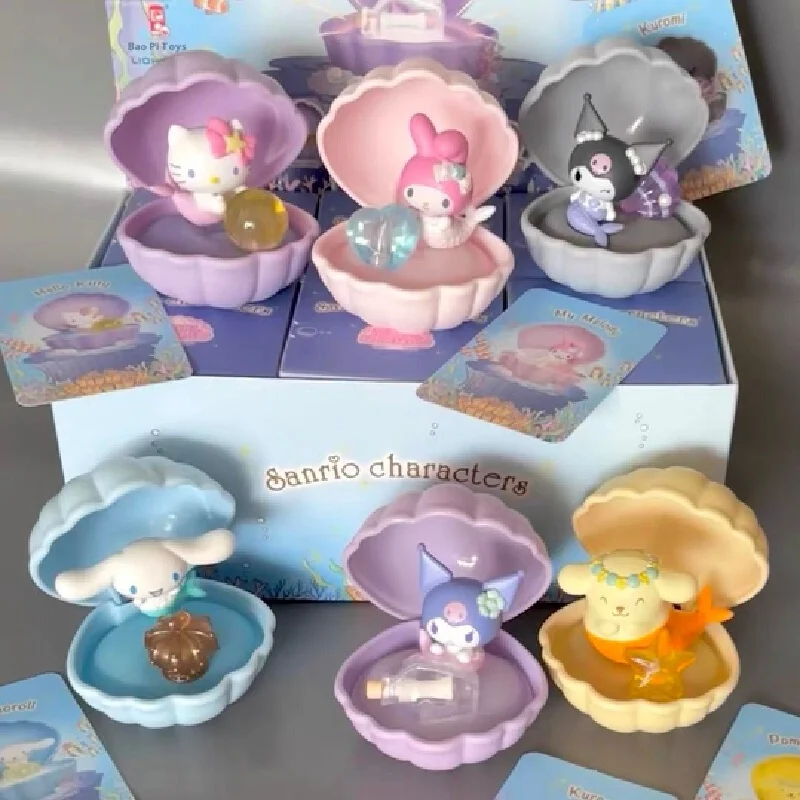 حورية البحر الأسرة سلسلة صندوق أعمى ضوء الليل Kawaii نموذج بولي كلوريد الفينيل كورومي Pochacco سينامورول مرحبا كيتي حلية هدايا عيد اللعب