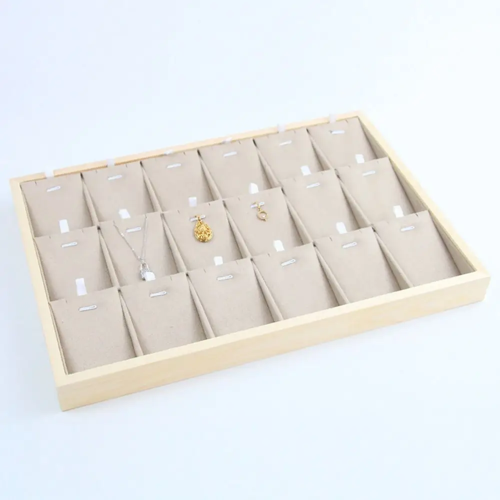 

Apricot Jewelry Display Tray Microfiber Cloth Multiple Styles Wooden Pendant Holder Large Capacity Multi-purpose