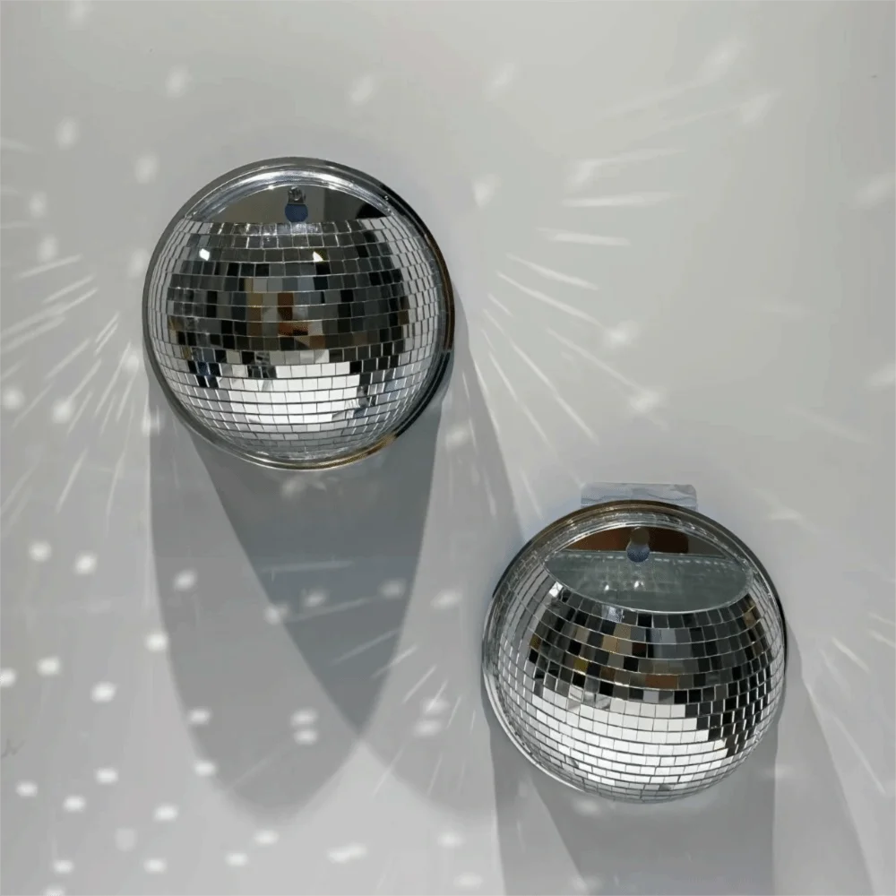 Acrylic Mirror Finish Wall-Mounted Disco Planter Shining Decorative Hydroponic Plant Container Half Sphere Disco Wall Decoration