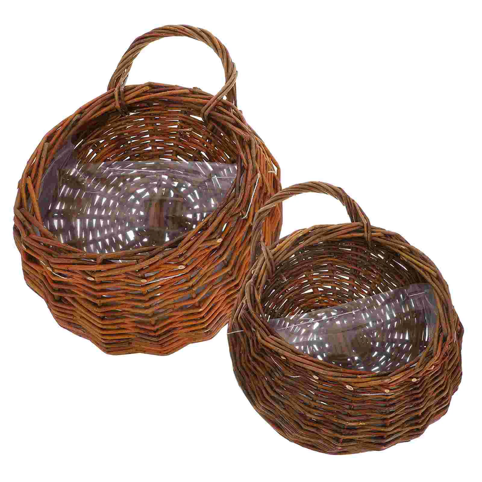 

2 Pcs Rattan Wall Hanging Flower Pot Multi-function Basket Plant Pots Indoor Chic Decoration