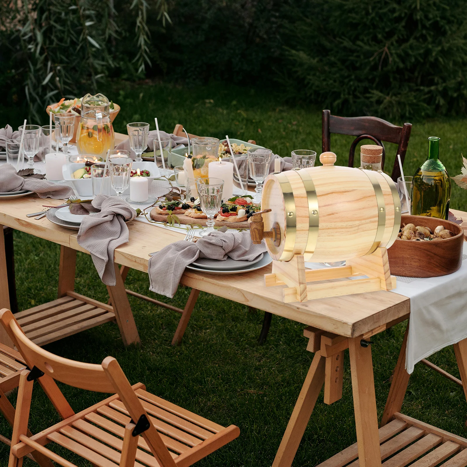 

1.5L Wooden Wine Barrel Dispenser Solid Wood Drink Barrel For Beer Wine Aging Storage Rustic Bar Decor Party Use Kitchen Bar