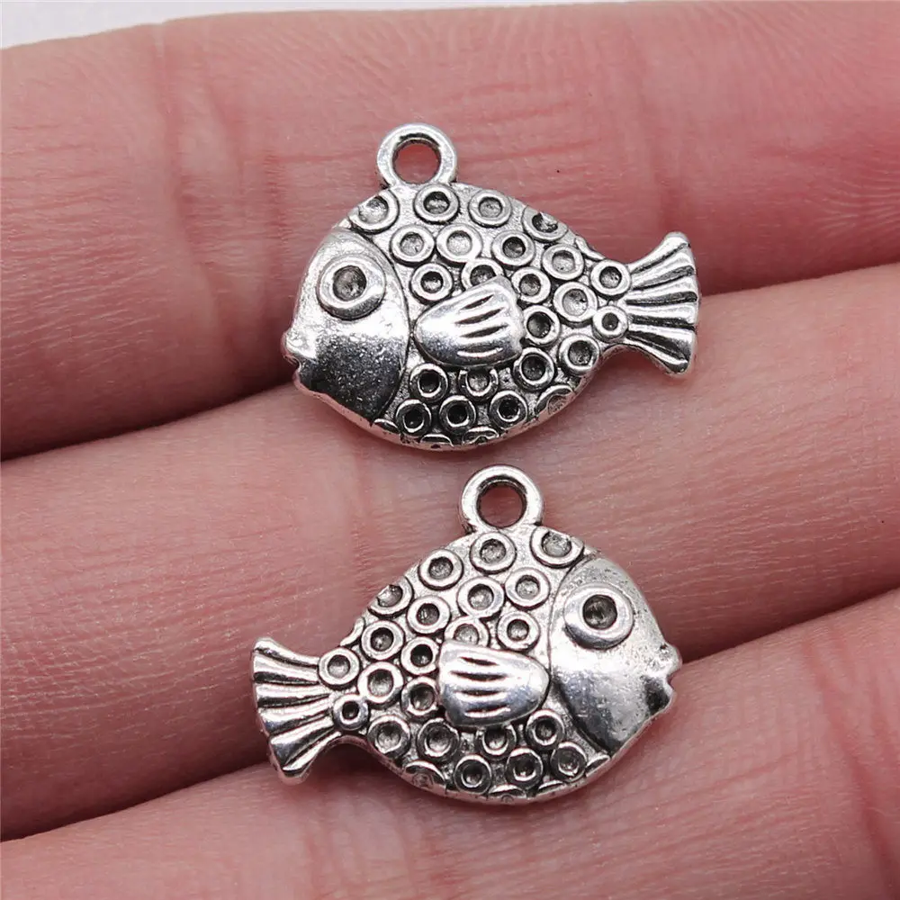 3pcs/lot 16x20mm Tropical Fish Charms For Jewelry Making Antique Silver Color 0.63x0.79inch