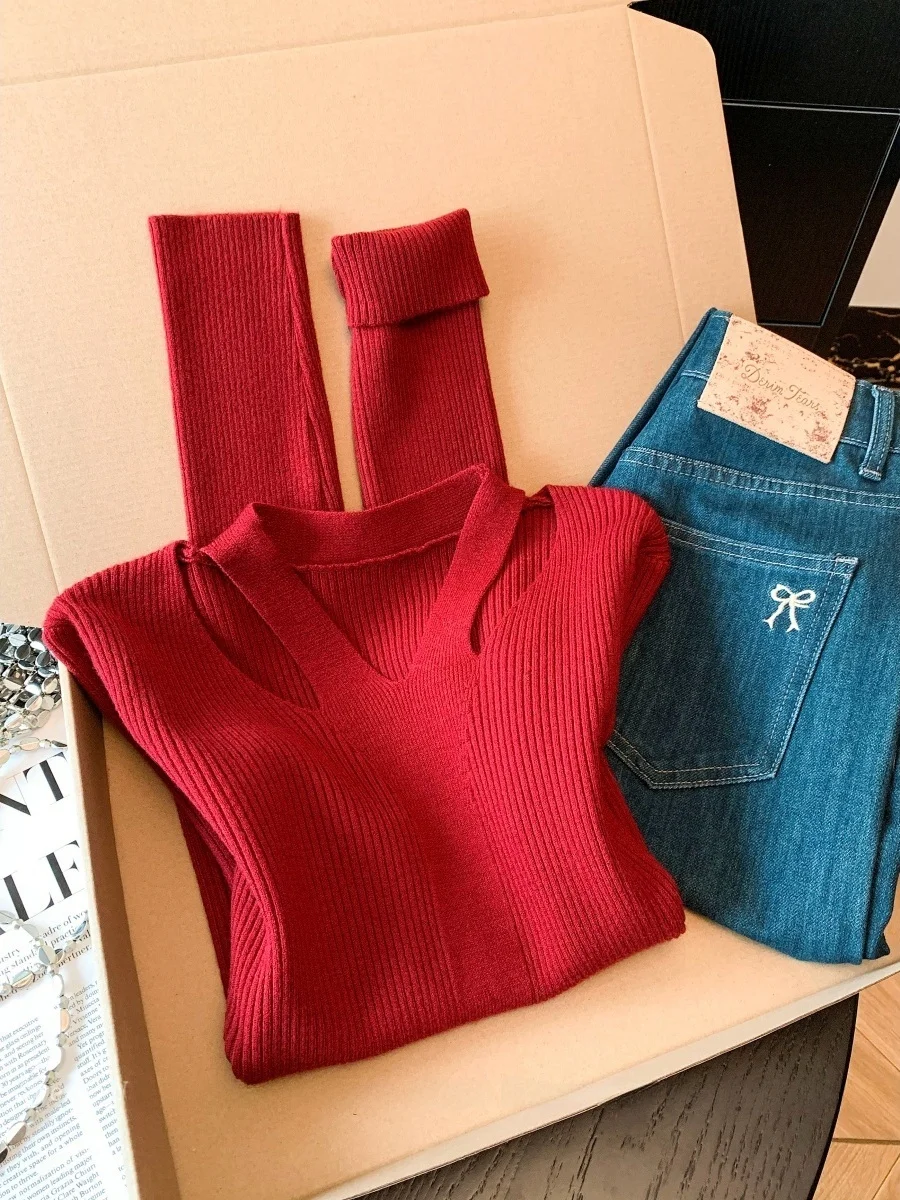 

Женская трикотажная основа Cross Ne с вырезом, дизайн ow Clavicle, уютная ленивая внутренняя одежда, длинный дышащий топ све