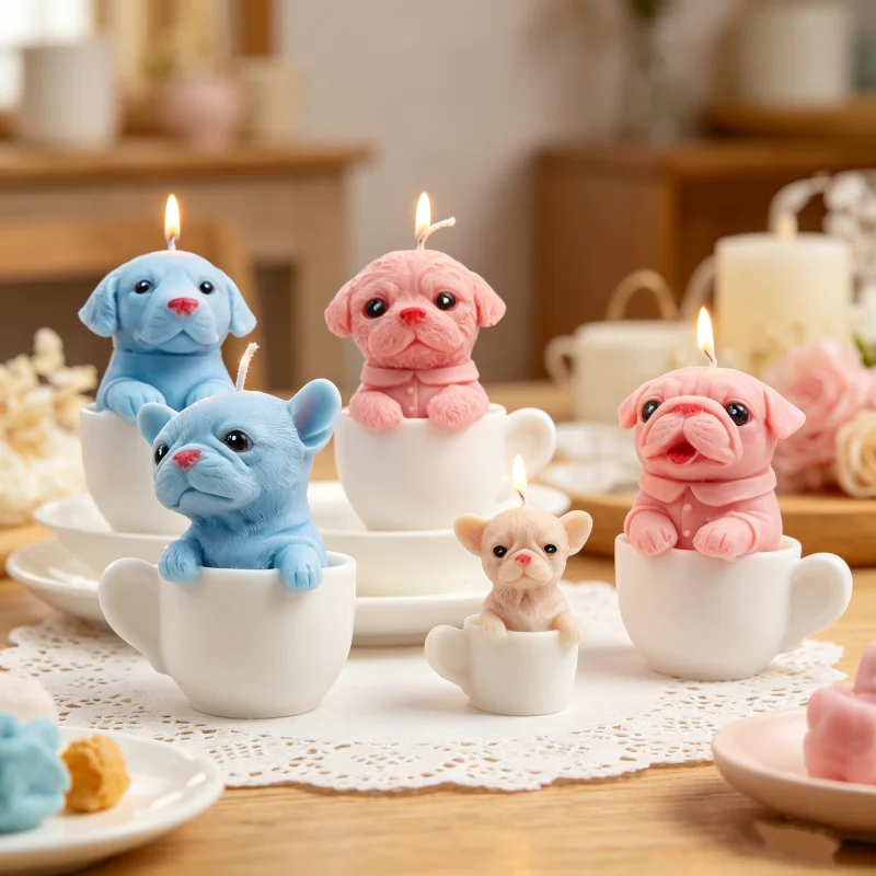 Cute Teacup Dog Silicone Candle Mold Labrador/ French Bulldog/Shitzu Puppy in Cup Resin Crafts Plaster Tools DIY Pet Home Decor view 5