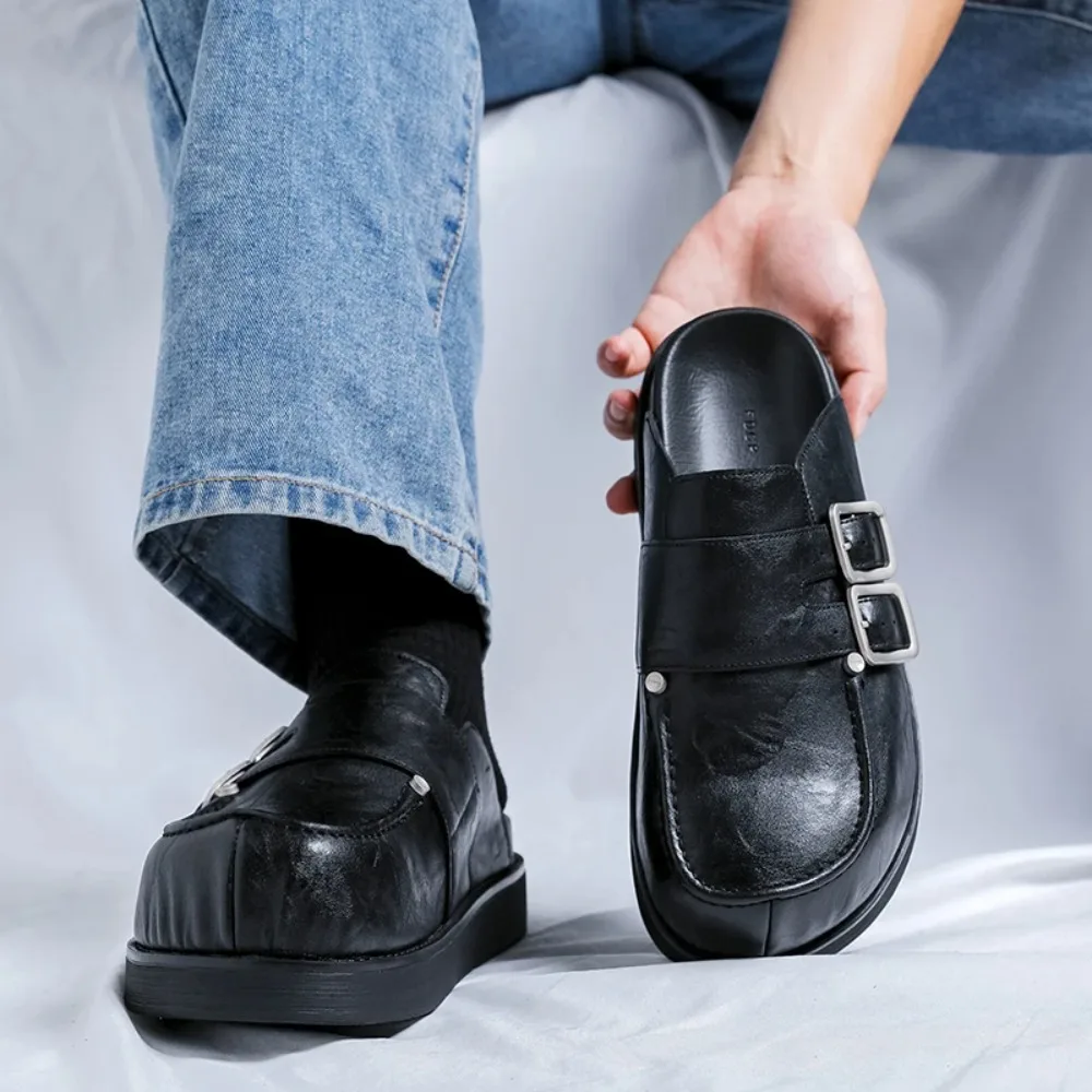 

2026 New Men's Platform Mule Shoes Soft Sole Slip-On Loafers Comfortable Walking Shoes for Men Breathable Indoor Outdoor Flats
