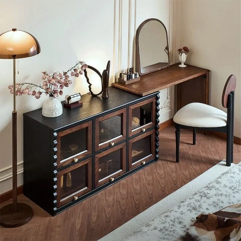 Medieval dresser storage cabinet bedroom bedside dresser chocolate cabinet ash wood solid wood makeup table 4