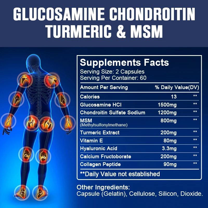 Chondroitin Glucosamine Calcium Capsules Turmeric Tablet Knee Relief Pain Joint & Back Comfort Supplement Calcium