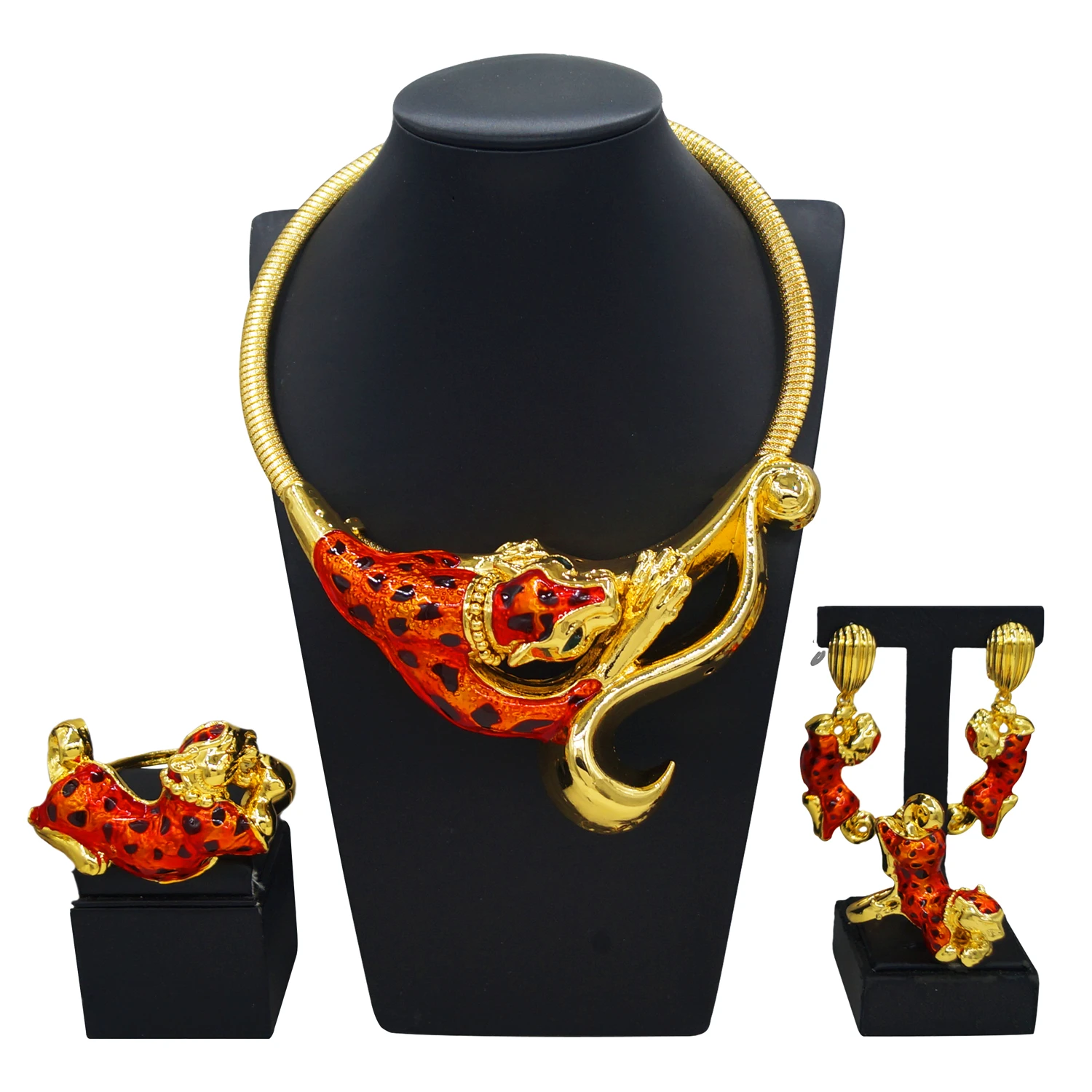Luxury Dubai France Gold Color Bangles Necklace Earrings Ring Jewelry Set For Women Girls Bride African Wedding Banquet