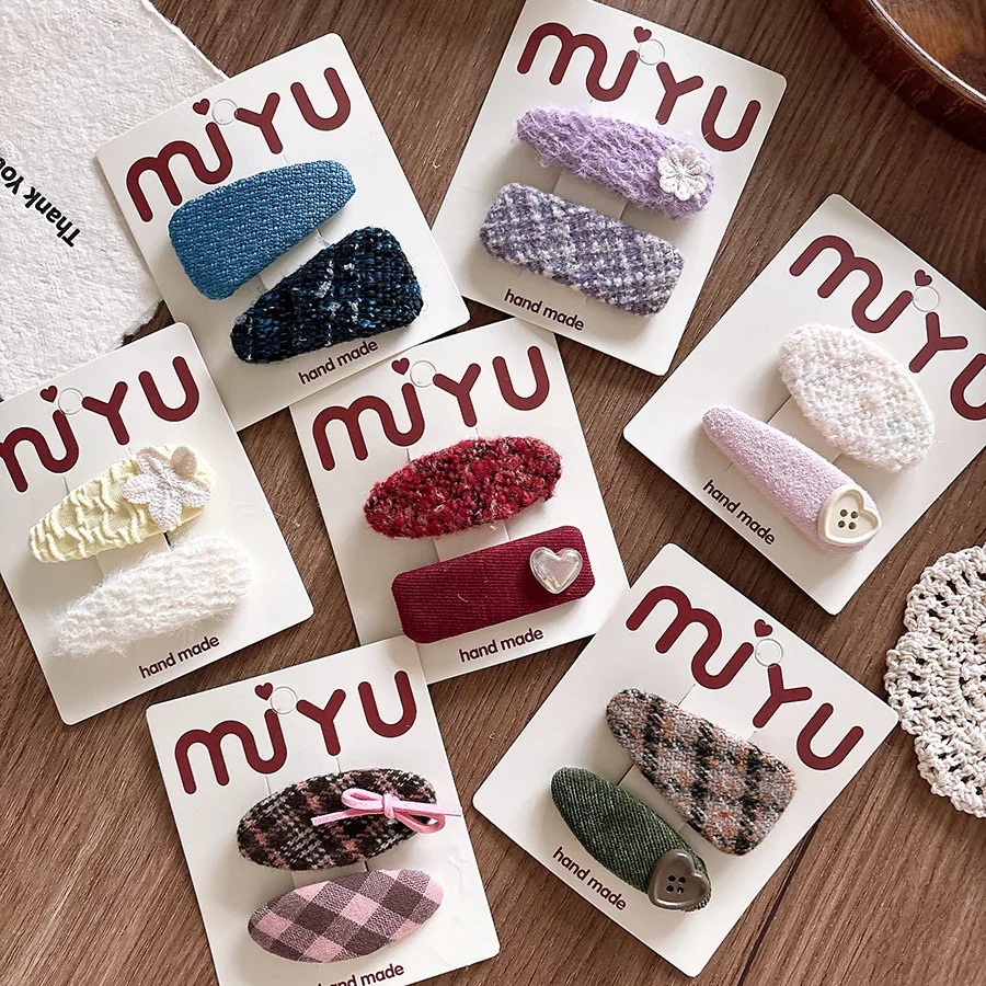 

2PC Baby Cashmere Cotton Tartan Plaid Printed Bow Hair Clips Kids BB Barrettes Girls Floral Hairpins Women Headwear