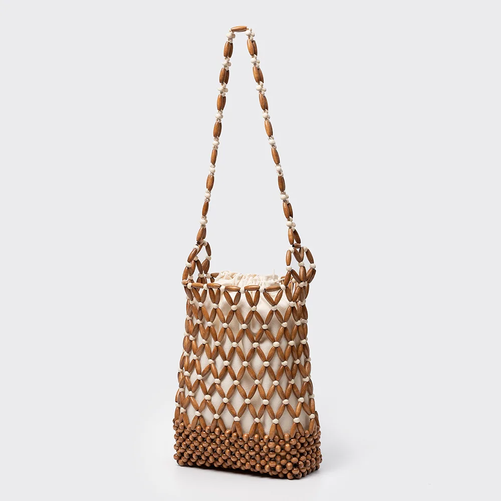 

Womens Wooden Beaded Bag Woven Purse Small Tote Bag Handmade Handbag Clutch