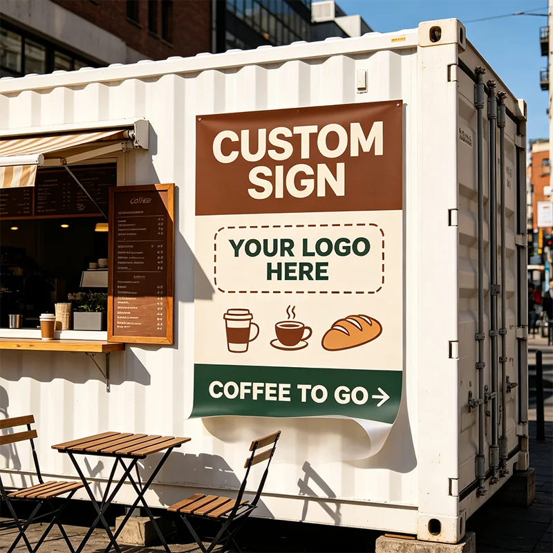 Any Size 100cm Custom Sticker Add Your Logo Weather Resistant Vinyl Decals for Container Shop Food Truck Kiosk Pop‑up Store Cafe