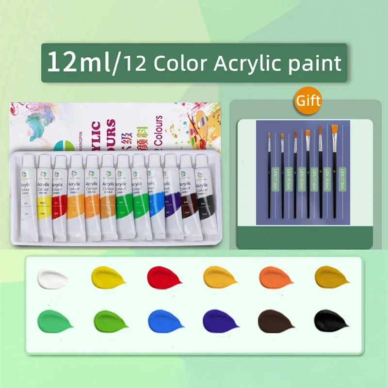 Imagem -02 - Pintura Acrílica 12 18 24 36 Cores 12ml Tubo Conjunto de Tinta Acrílica para Roupas Pintura de Vidro Pigmentos Ricos para Pintura de Artistas