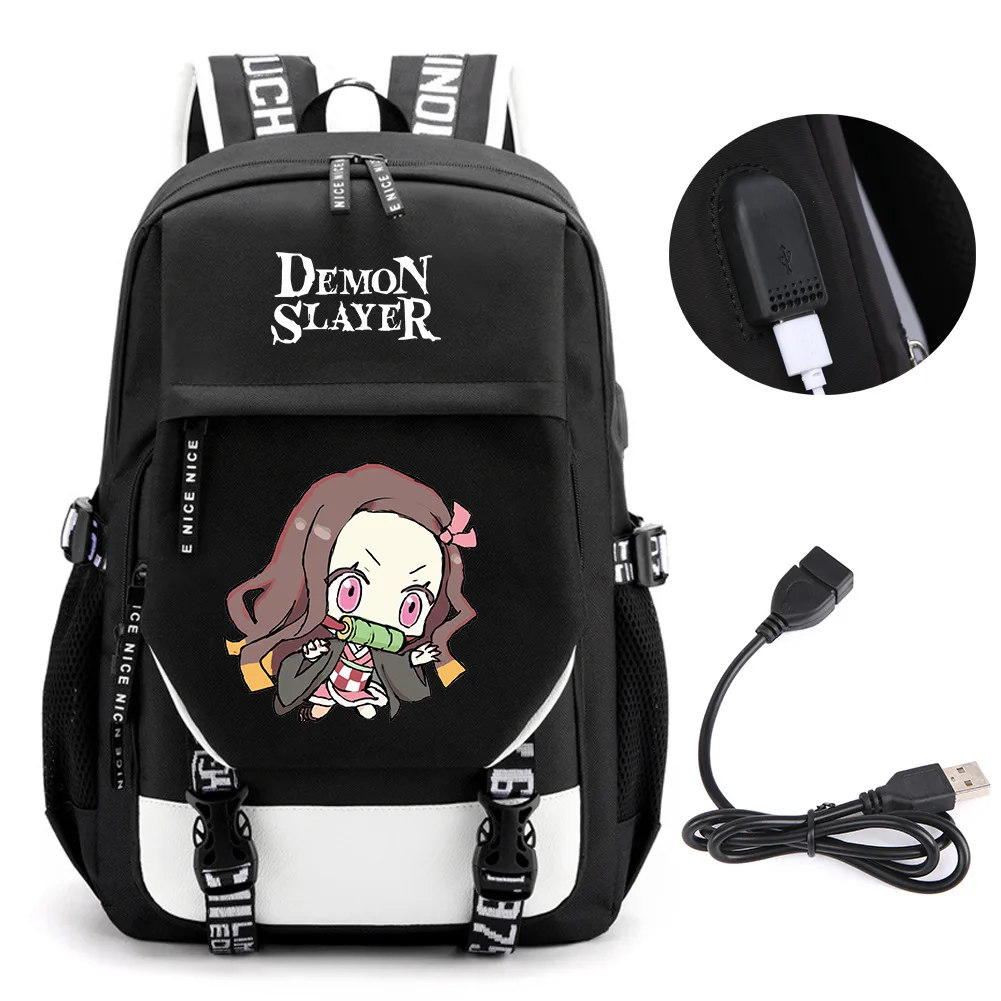 Mochila de Anime Demon Slayer Kamado Nezuko, mochilas escolares, Mochila de viaje, bolsa con puerto USB, portátil, regalo para niños y niñas