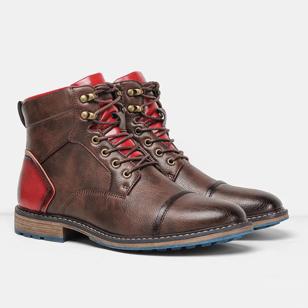 Men's Distressed Leather Ankle Boots Color Accents Lace-Up Rugged Casual Design for Daily Outdoor Autumn/winter Street Looks