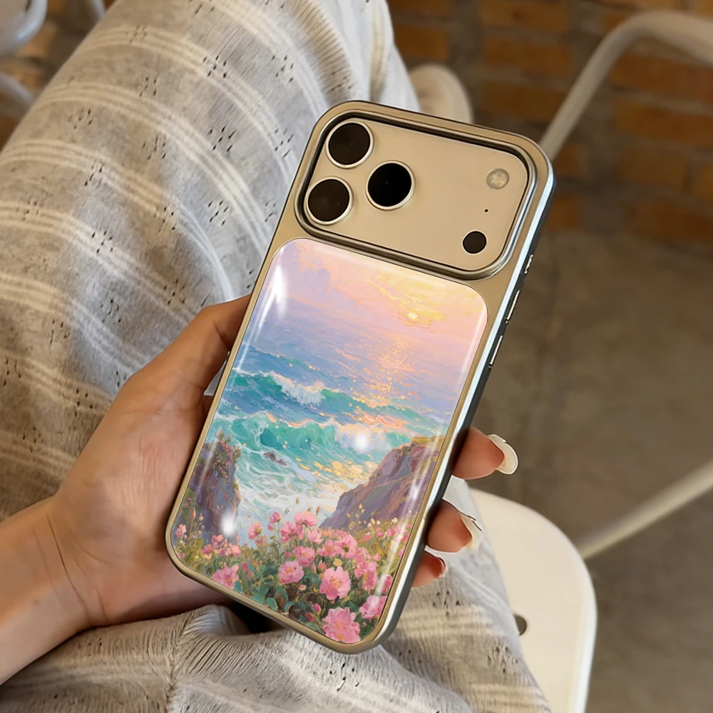 Neue Blumen-Meer-Küsten-Klebstoffhülle für iPhone 15 17 13 Pro Max Phone 11 12 ProMax 14 15 16 Plus Hüllen Stoßfeste Luxus-Coque – Detail 4