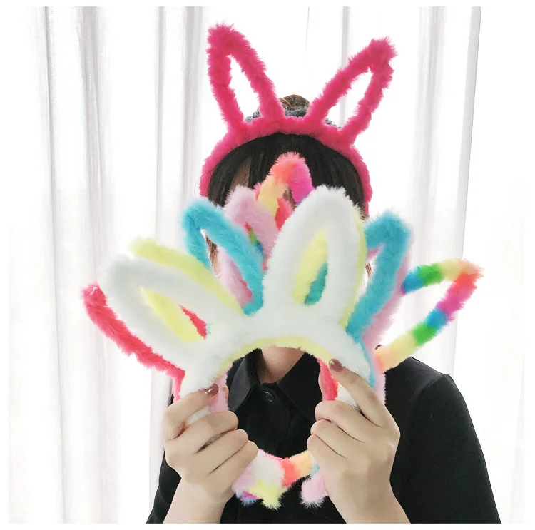 1pc  Fashion Rabbit Ears Hairband Girls Candy Color Kids Plush Headband Autumn Winter Head Hoop Cute Hair Accessories Gifts