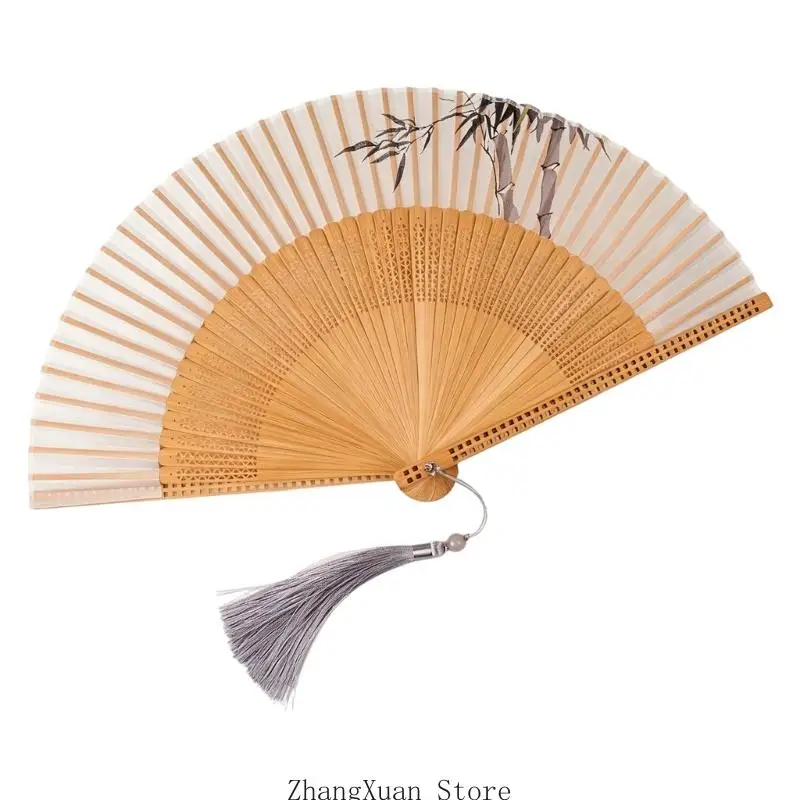 Eleganter chinesischer Faltfächer mit seidenartigem Stoff, ideal für Fotoshootings und traditionelle Kostüme. Handgefertigter Fächer, 3XUF. – Detail 10