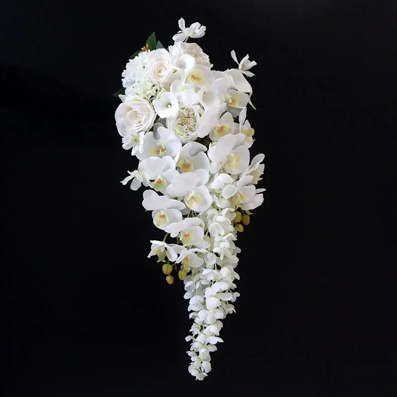 

Heavy Industry Wedding Photography Props Waterfall Bouquet Simulation Flower White Phalaenopsis Wisteria Fake Flower