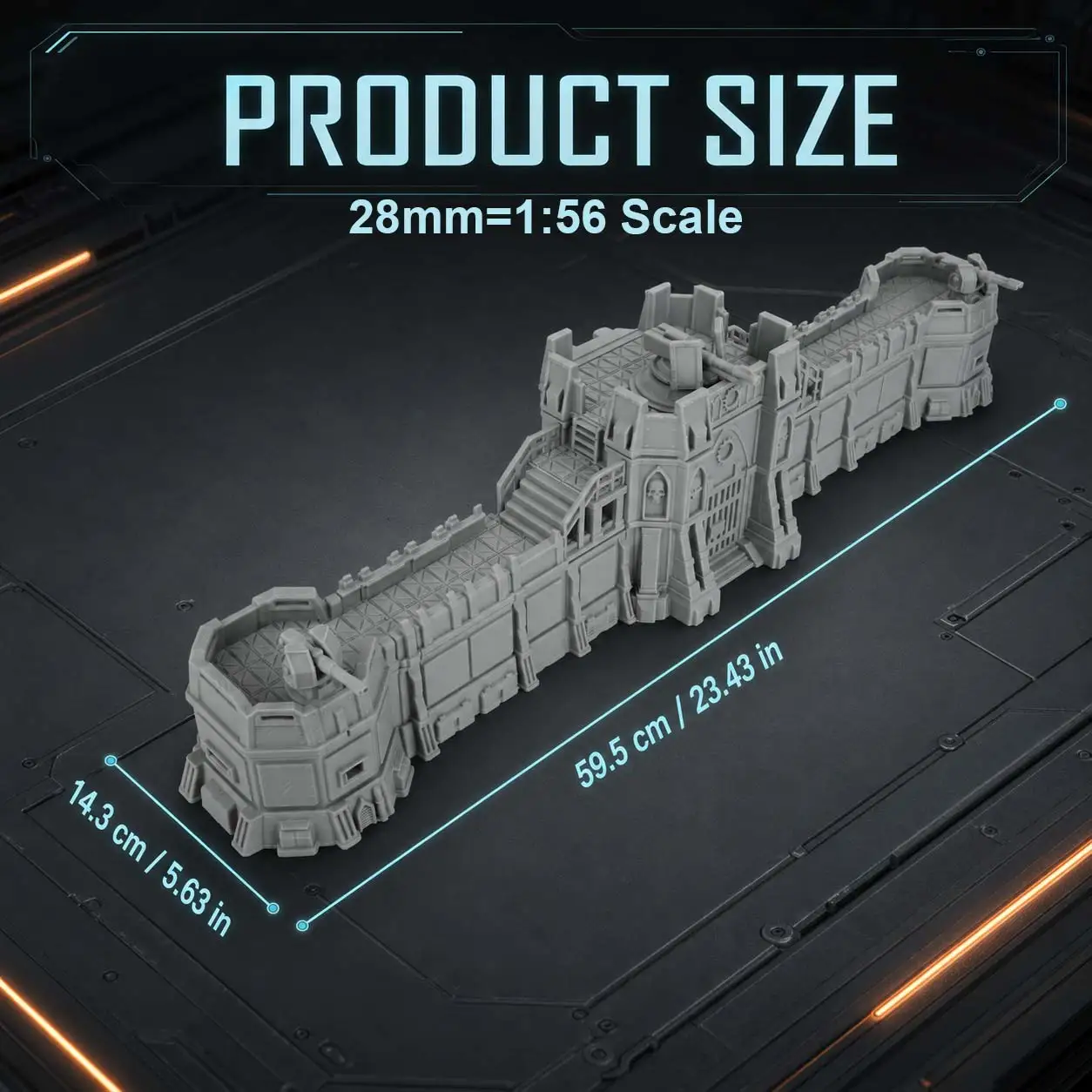 Sci-Fi Fortress Wall Miniature, 28mm 1:56 Scale, Multi-Part TTRPG Terrain Model for Tabletop Games and Space Dioramas