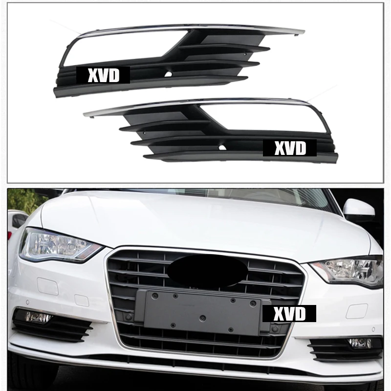 2pcs Auto Left Right Side Front Lower Bumper Fog Light Grille Grill Cover Black Chrome For Audi A3 2014-2016 sedan sportback