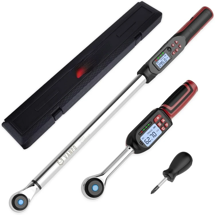 3/8" (3.1-62.7Ft.lb/4.2-85Nm) & 1/2" (14.7-295Ft.lb/20-400Nm) Electronic Torque Wrench Set with Buzzer, LED Indicator, Preset