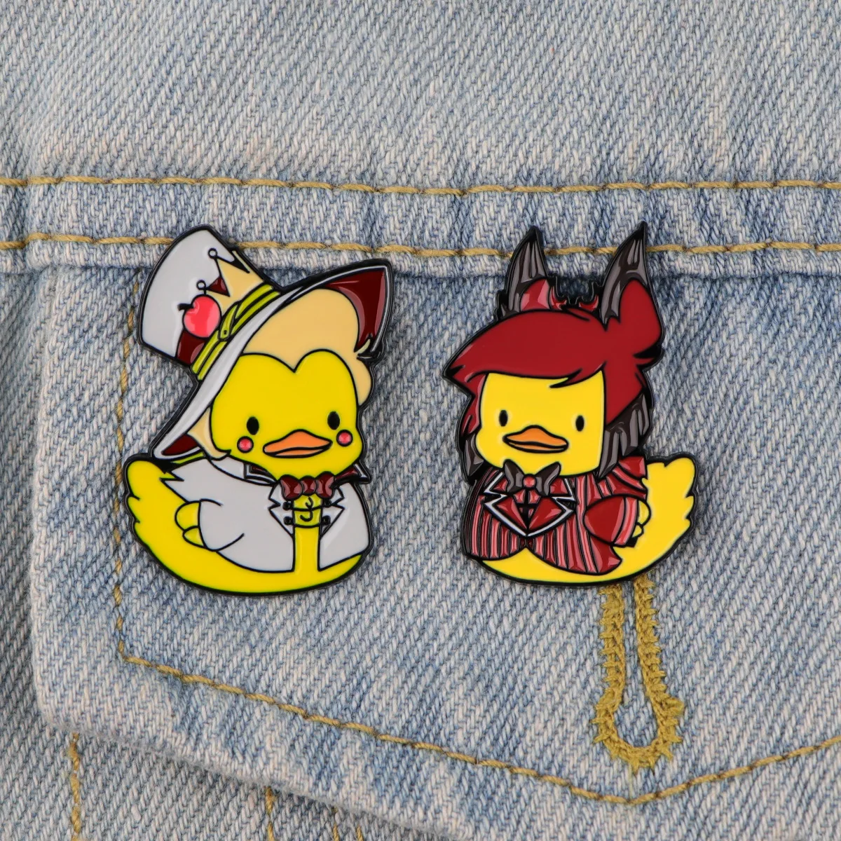 2pcs Anime Hazbin Hotel Funny Duck Metal Enamel Pins Cartoon Yellow Ducks Badge On Backpack Costume Accessories Fans Gifts
