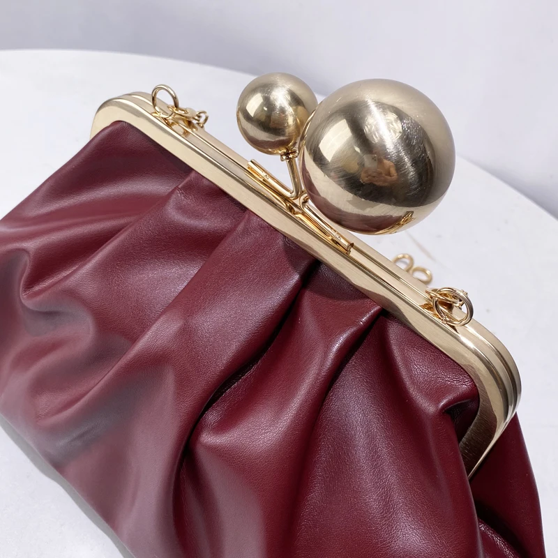 Vintage Kisslock Clip Clutch Bags For Women Luxury Designer Handbags And Purses 2026 New In PU Metal Ball Chain Straps Shoulder