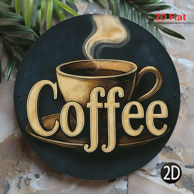 2D Flat Printing, 1pc, Coffee Cup Round Metal Sign, Wall Home Room Farmhouse Home Street, Shop, Garage, Farm, Garden Decoration,