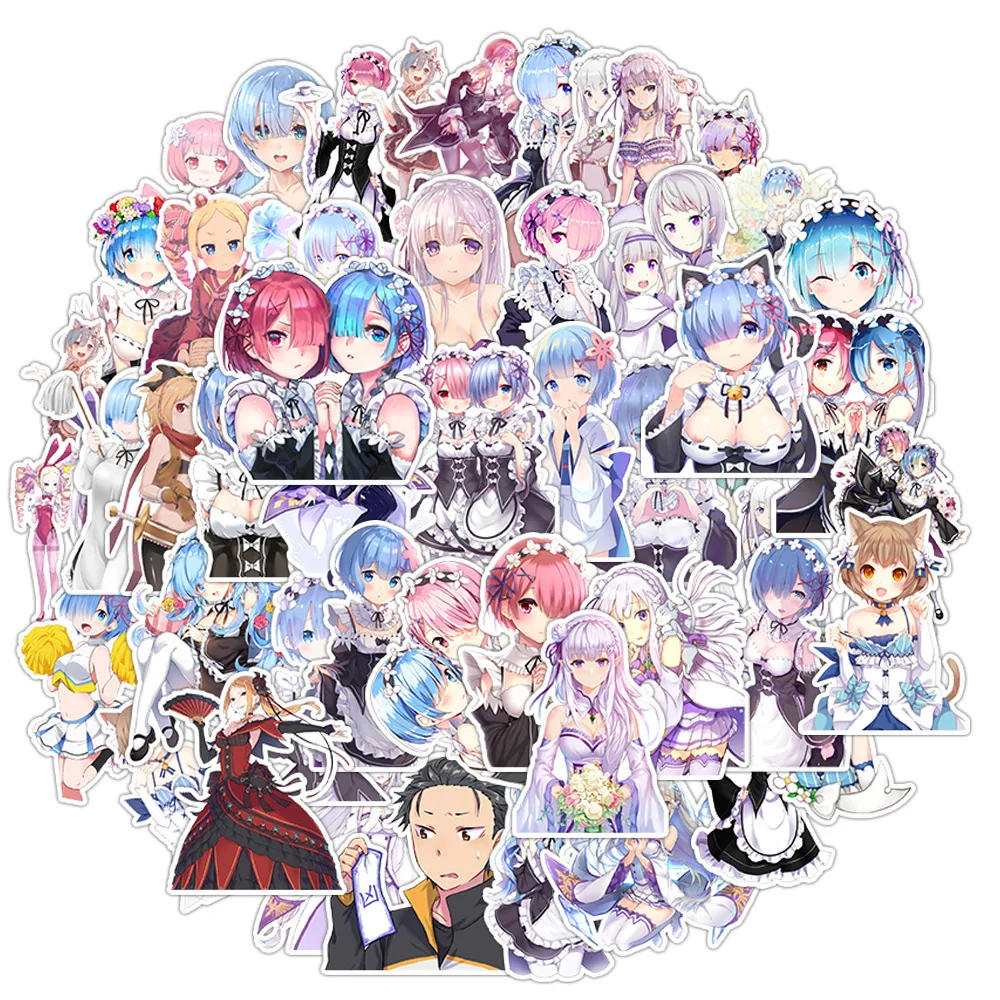 50PCS Re ZERO Starting Life in Another World Sticker Rem Ram Cartoon Decoration ACGN Anime Graffiti Laptop Guitar Car Bike Toys