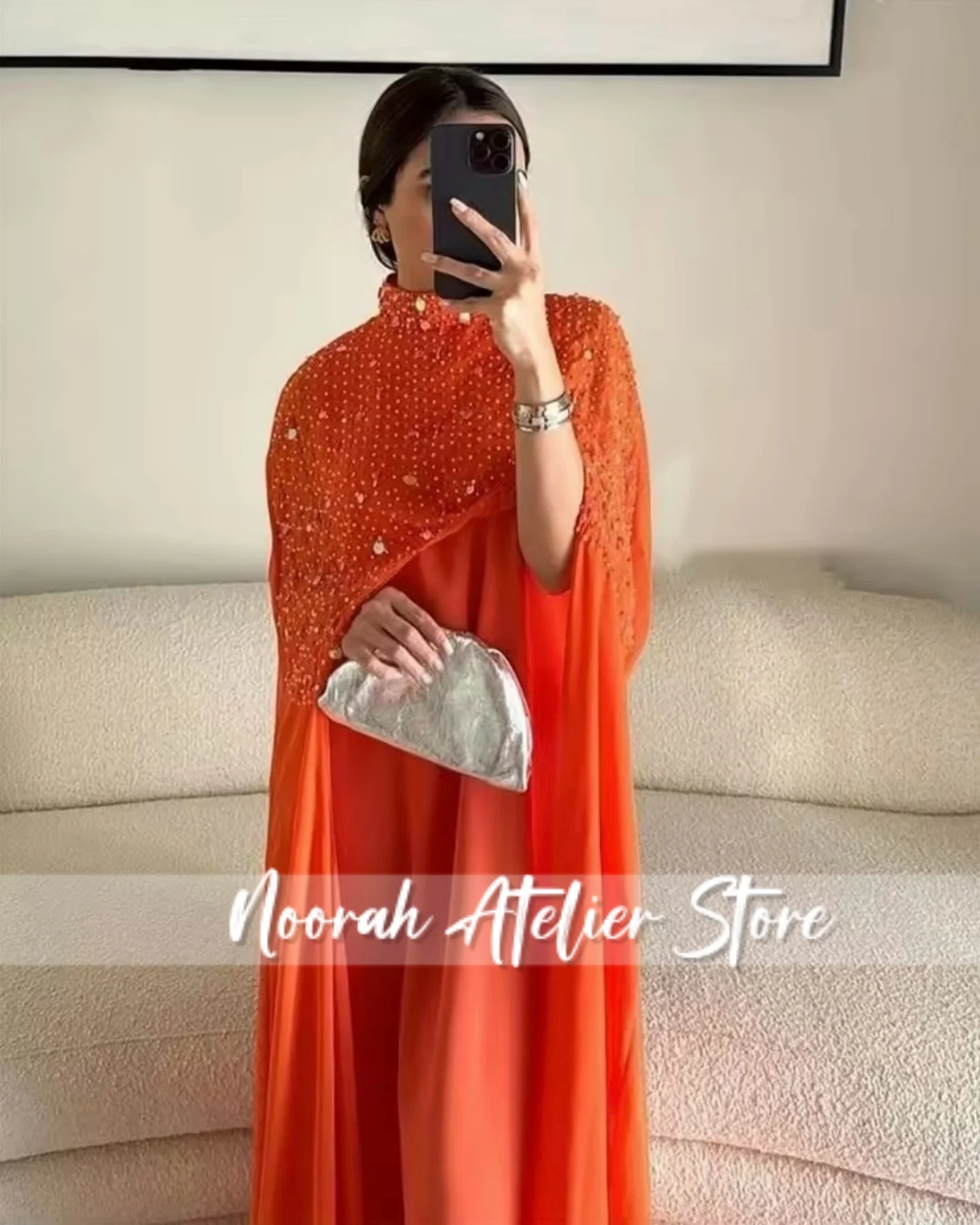 فساتين سهرة نسائية صيفية جديدة برتقالية برقبة عالية فساتين سهرة نسائية فاخرة جديدة 2025 دبي فستان طويل مطرز حسب الطلب