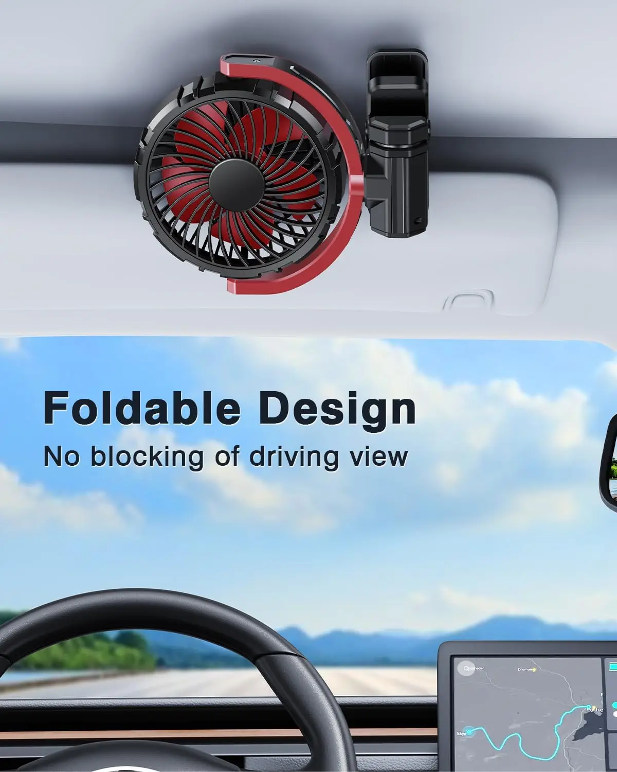 2026 New Upgraded Battery Powered Clip On Fan For Car Visor Back Seat Roof Handles, Portable Car Fan Rechargeable For SUV Van RV