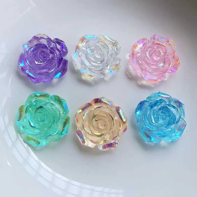 19mm&15mm&10mm AB Resin Shiny Clear candy color Rose Flatback Flower Rhinestone Gems Scrapbook Wedding Ornaments Applique Crafts