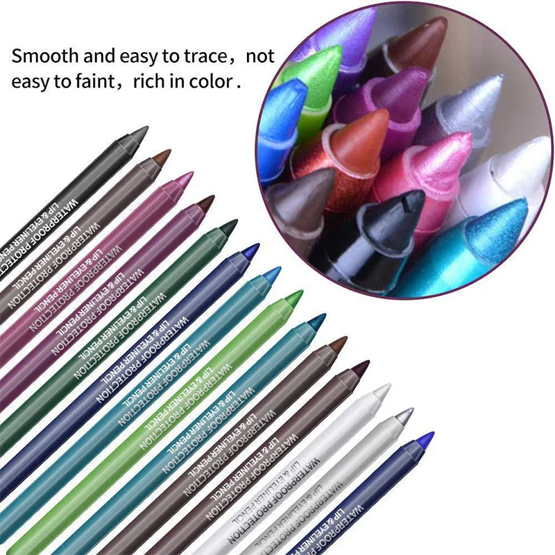 14-color Fashion Eyeliner Pencil Long-lasting Waterproof Professional Perform Stage Makeup White Color Eyeliner Pen Cosmetics