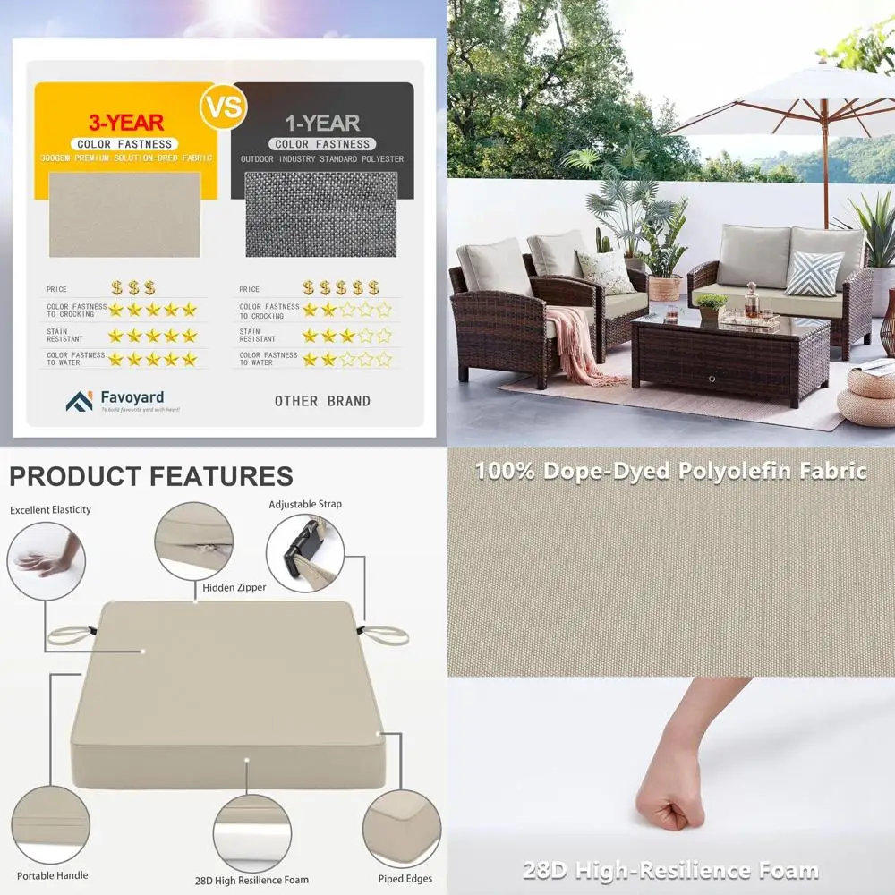 

Водонепроницаемые подушки для уличных стульев для патио, 24x24x4 дюйма, устойчивые к выцветанию, бежевый, набор из 2 предметов с ручкой и ремнями