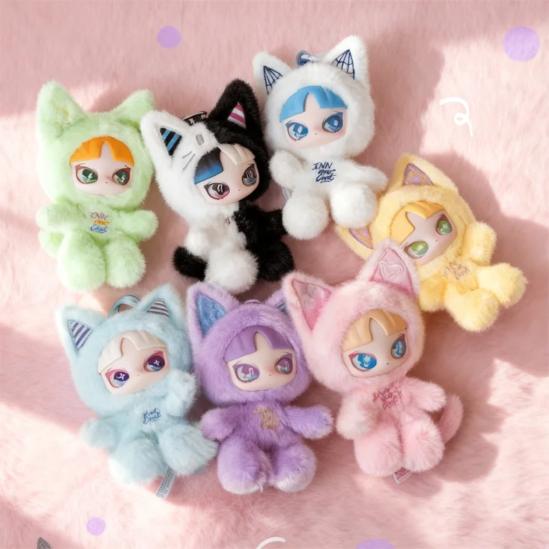 INNS Cat Inn Your Chat Series صندوق أعمى غامض منفوش Kawaii قطيفة دمية على ظهره قلادة تحصيل لعبة عصرية هدية مفاجئة