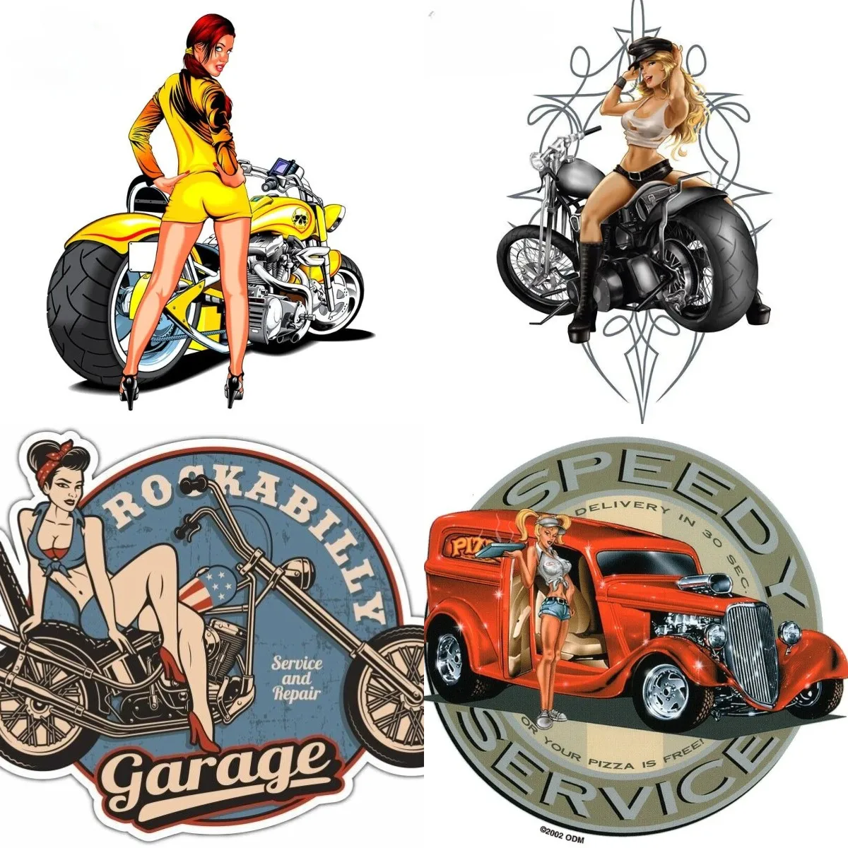 Retro Poster motorcycle Girl Garage Car Bumper Window Sticker Decal  Label Tool Lunch Box Helmet Funny Bumper Truck  Accessories