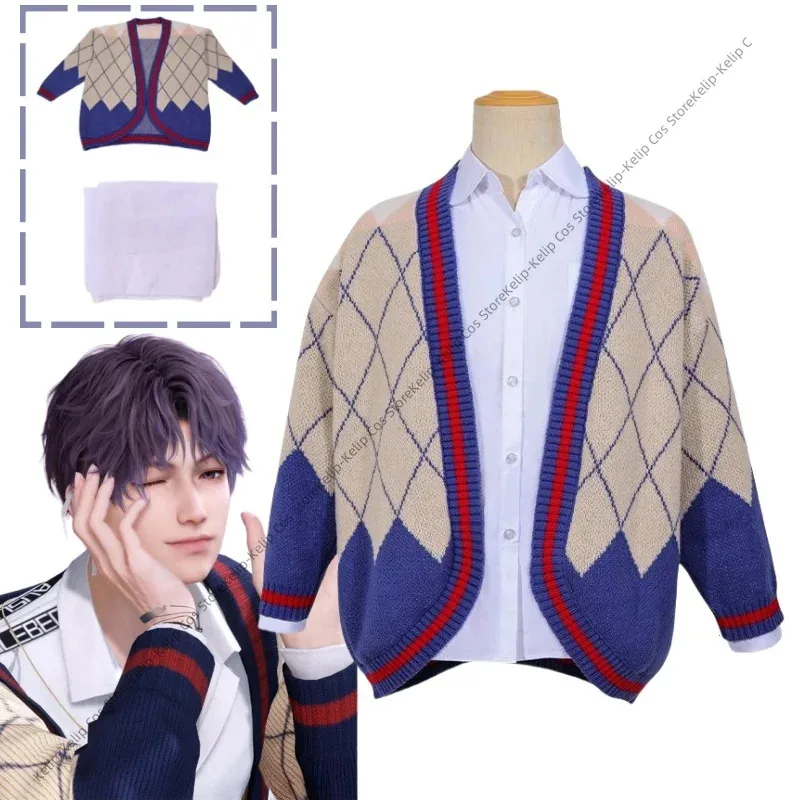 

Love And Deepspace Rafayel Qiyu Cosplay Costume Wig Earrings Adult Unisex Qiyu Sweater Shirt Asymmetric Cardigan Warm Coat Top