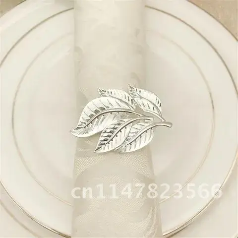 6pcs Western Restaurant Metal Tree Leaf Napkin Ring Hotel Napkin Holder Napkin Button Towel Buckle For Wedding Party Decor