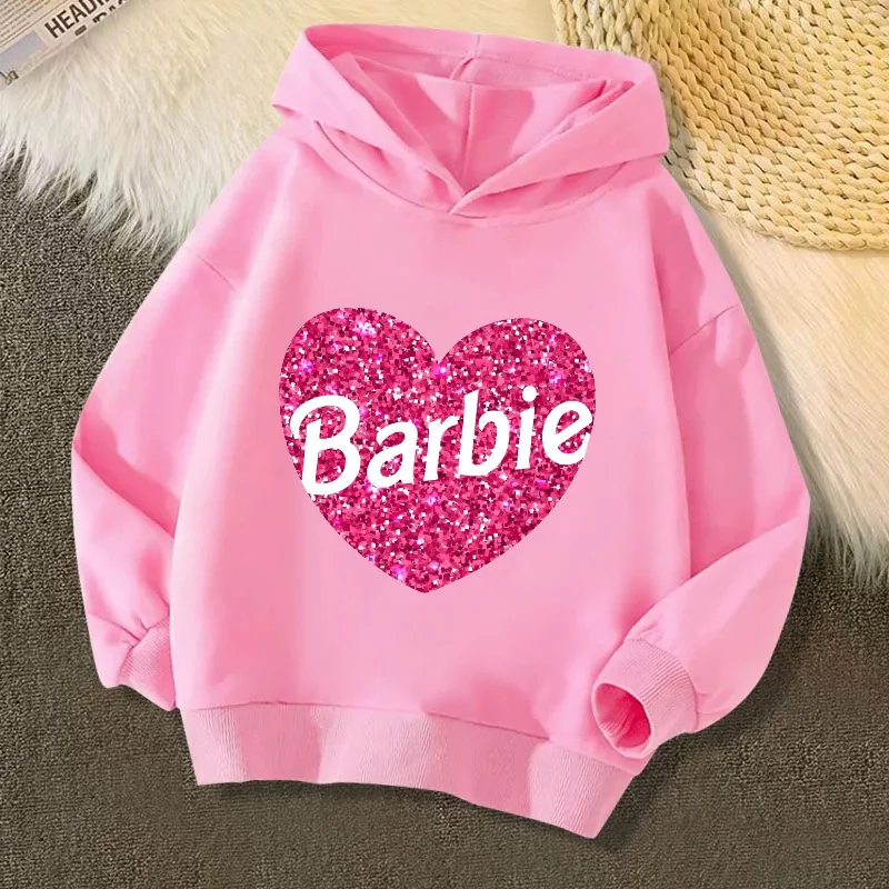 2025 New Barbie children's hoodie Disney cartoon print Autumn Winter long sleeve sweatshirt Boys girls Kawaii Harajuku anime