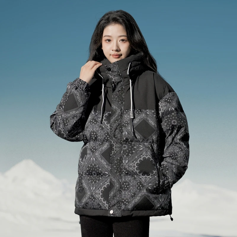 Winter Skiing down Jacket Men's and Women's Outdoor Sport Climbing Warm Cold-Resistant Fashion Printing Hooded Coat